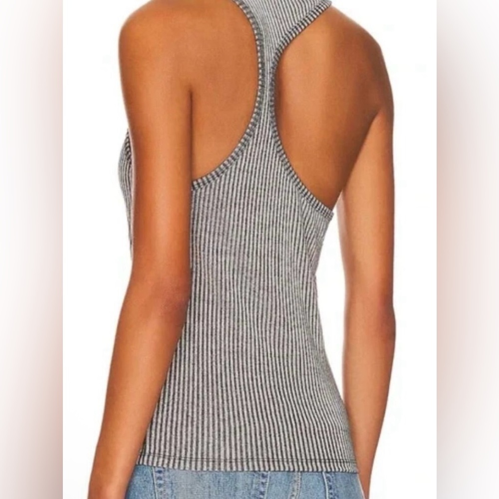 Anine Bing Black and Grey Striped Asymmetrical Kristen Tank Top Large - Picture 8 of 8